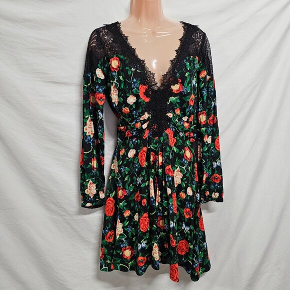 By Anthropologie Lacy V-Neck Mini Dress Women Size 4 Black - Picture 6 of 14